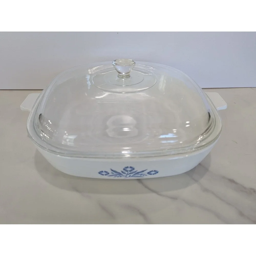 Vintage Casserole Dish 10 Inch White Blue Corning Ware Cornflower P-10-B